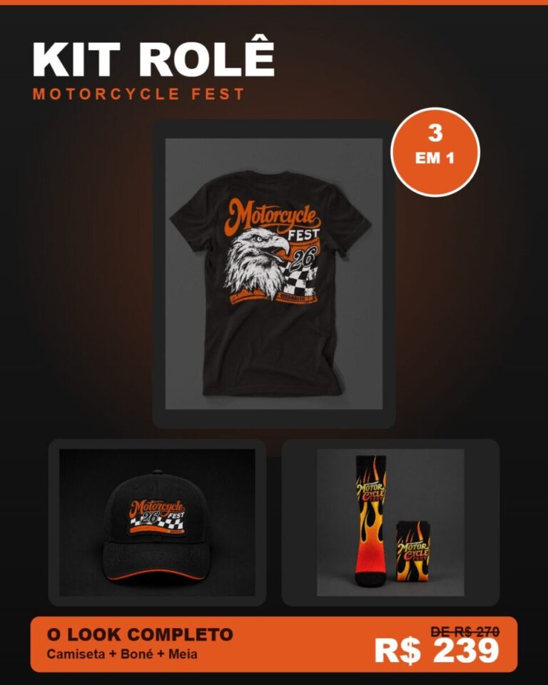Kit Rolê Motorcycle Fest — Camiseta, Boné e Meia